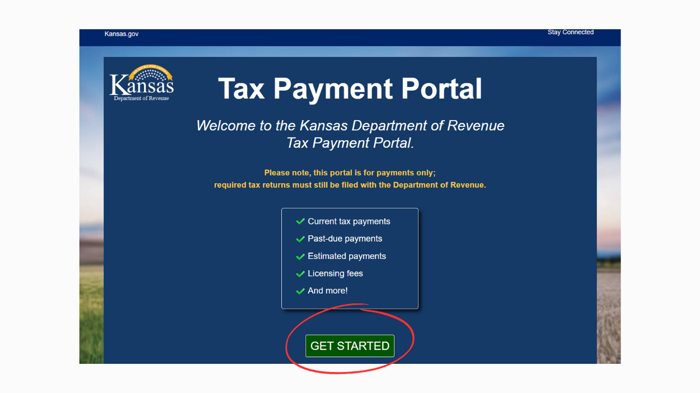 Kansas Tax Payment Portal Screenshot