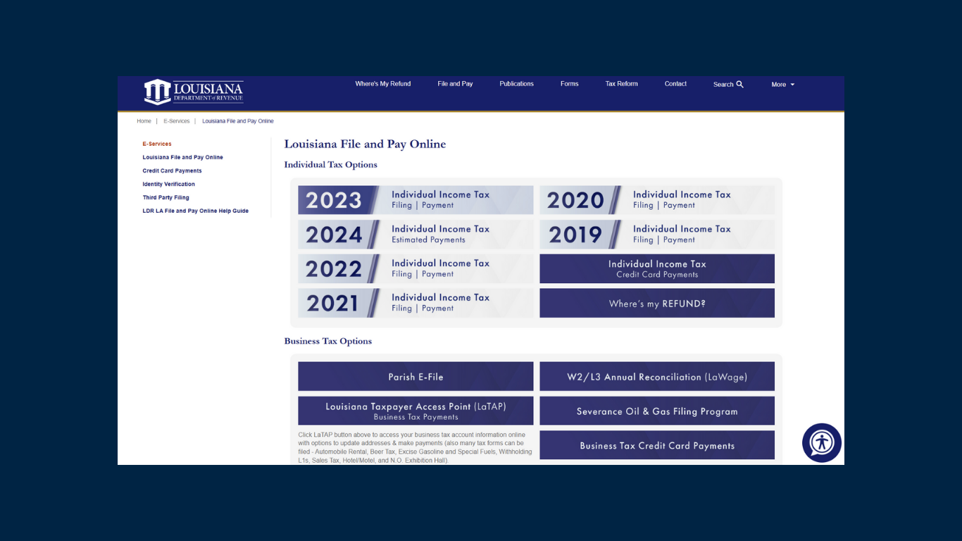 Louisiana Tax Payment Portal Screenshot