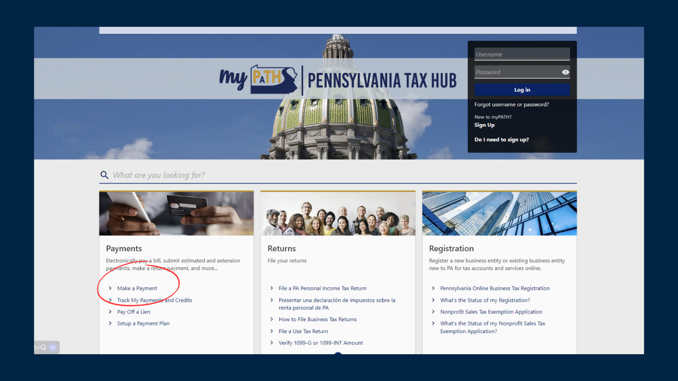 Screenshot of the MYPATH for Pennsylvania Tax Extension Guide